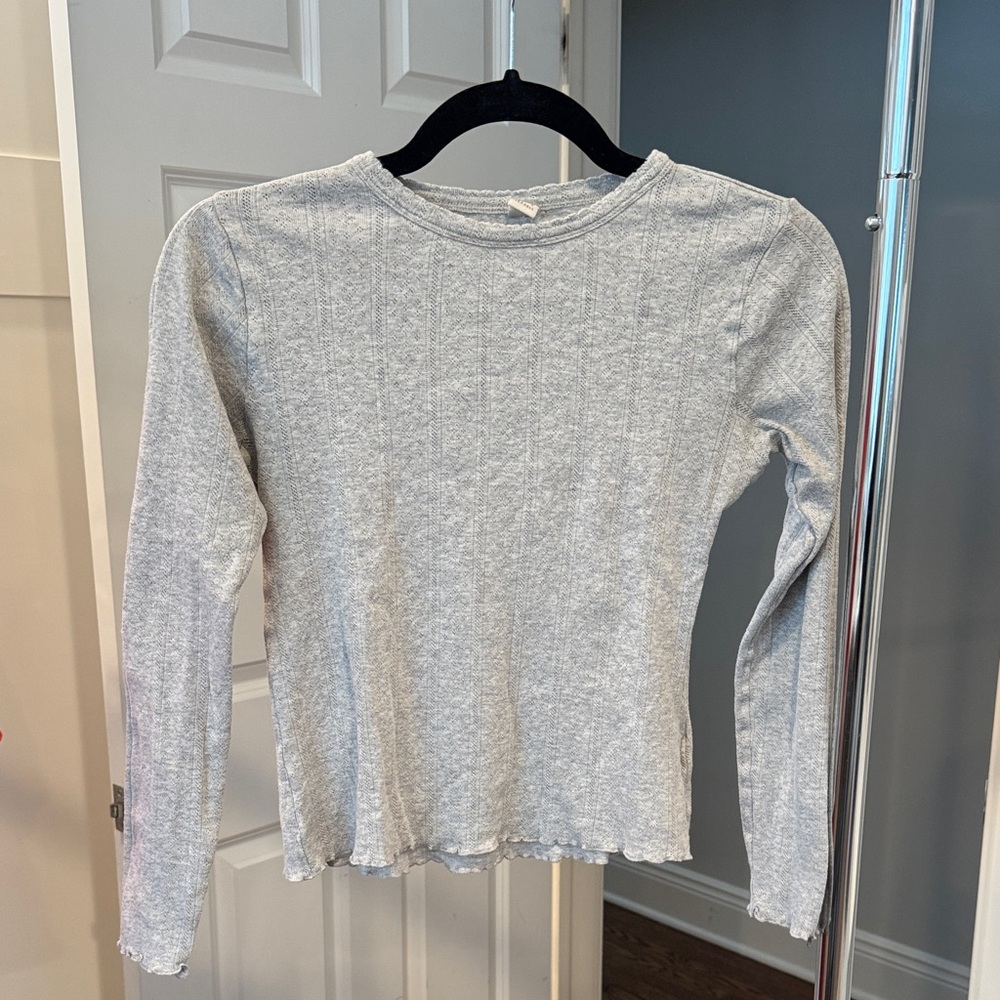 Loeffler Randall Light Gray Ribbed Long Sleeve Tee